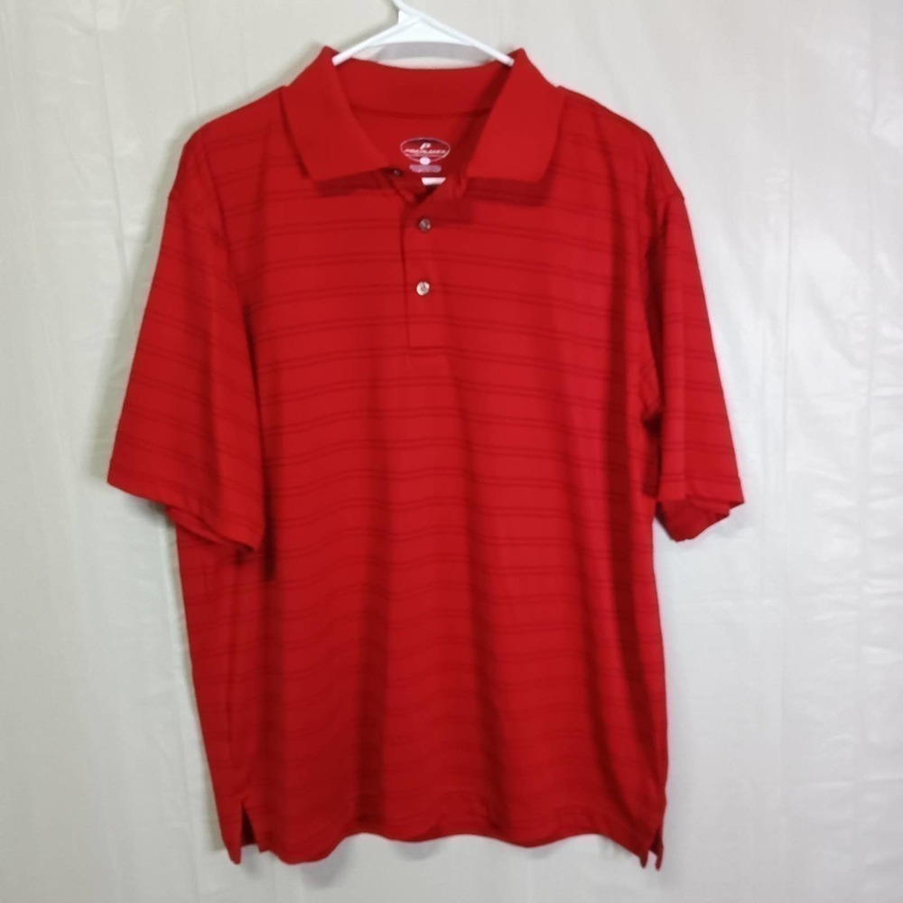 🦋  Pro Player Golf Polo Shirt Red Striped Lightweight Relaxed FitL
